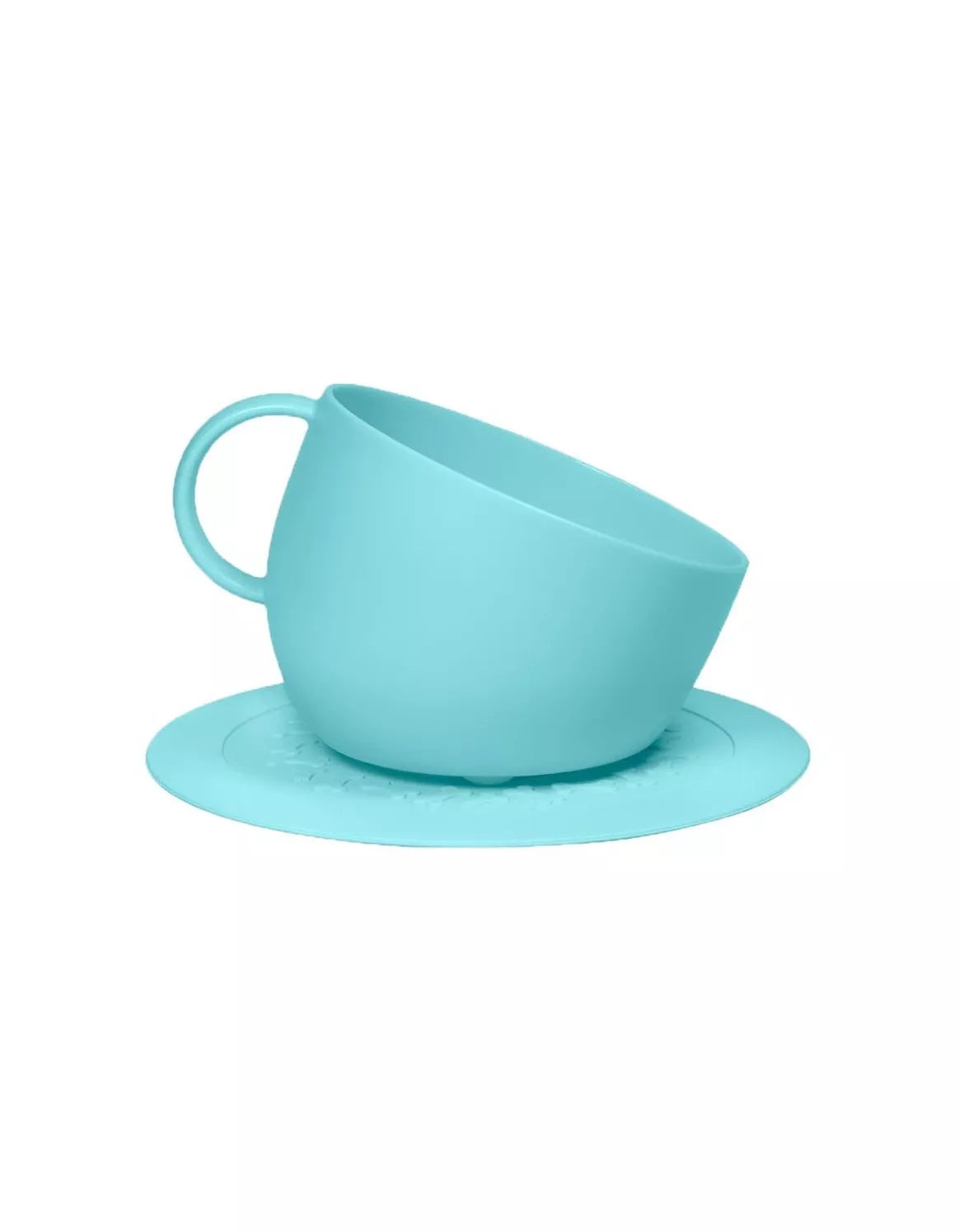 Set of high anti-splash bowl and aquamarine saucer mat