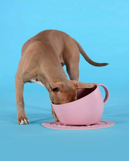 Set of high anti-splash bowl and pink saucer mat