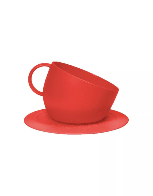 Set of high anti-splash bowl and red saucer mat